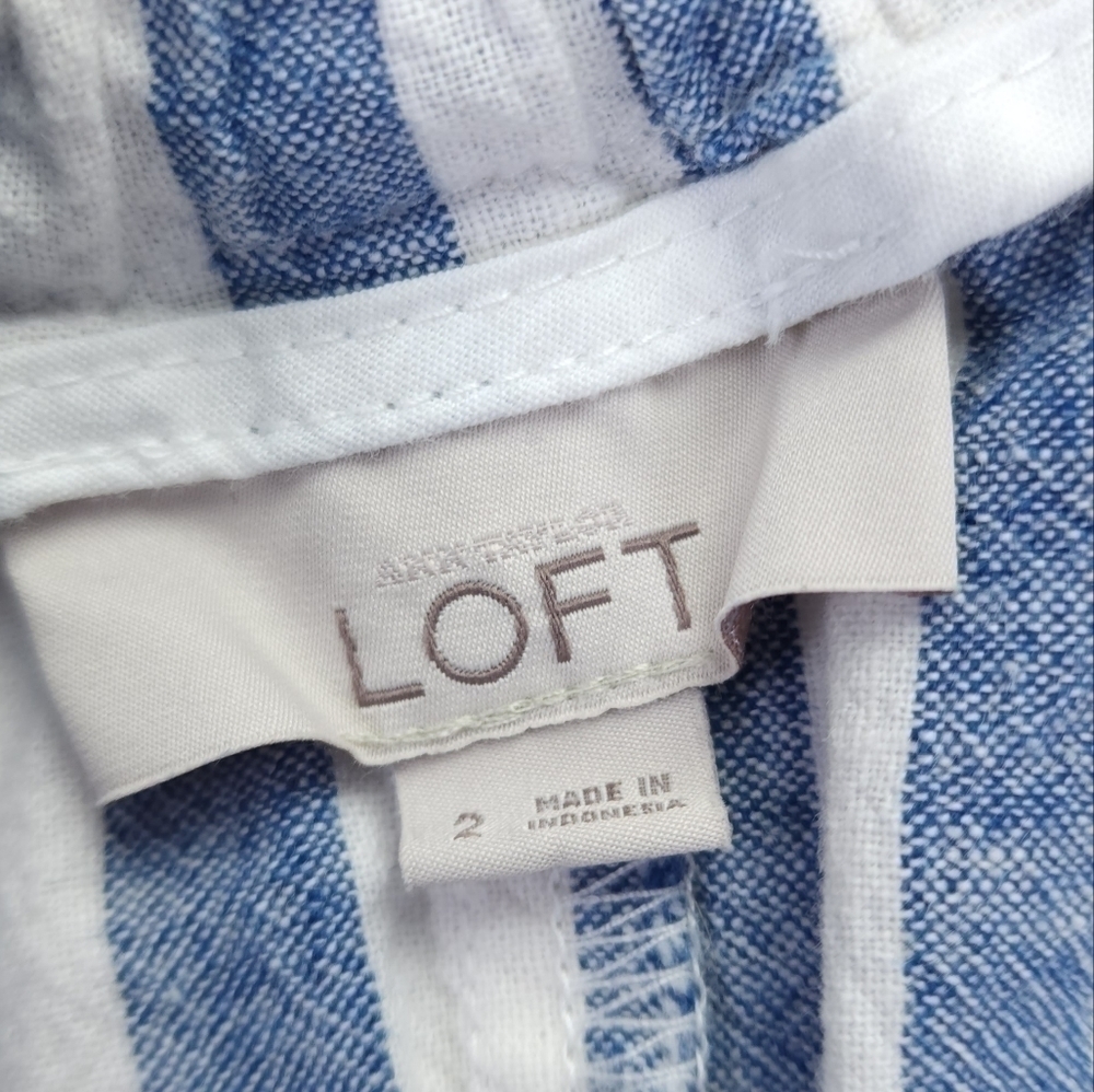 Loft Blue White Stripe Linen Cotton Belted Striped Belted Skirt Sz 2 - Picture 10 of 11